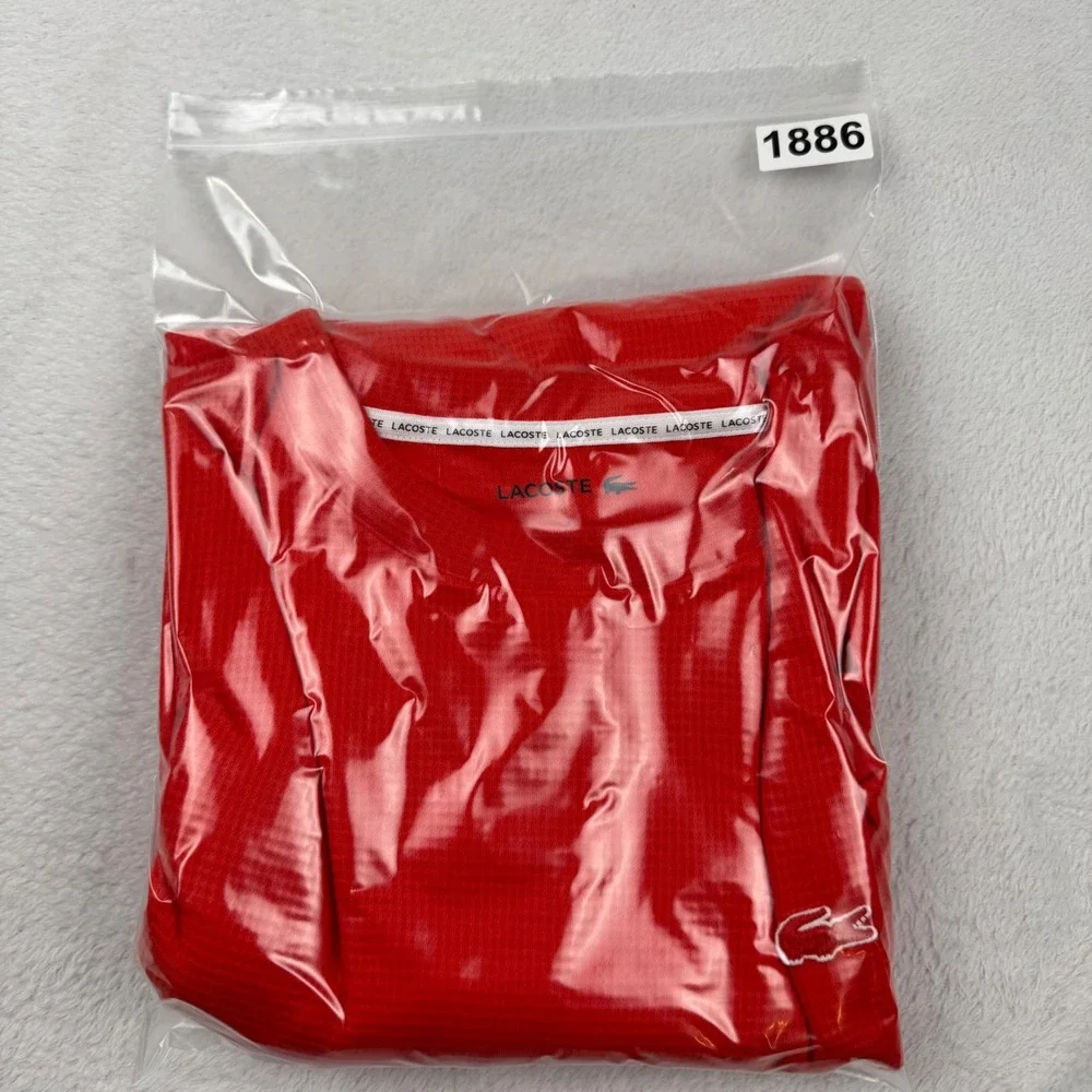 Lacoste Sleepwear Top Mens Large Red Waffle Knit Thermal Long Sleeve